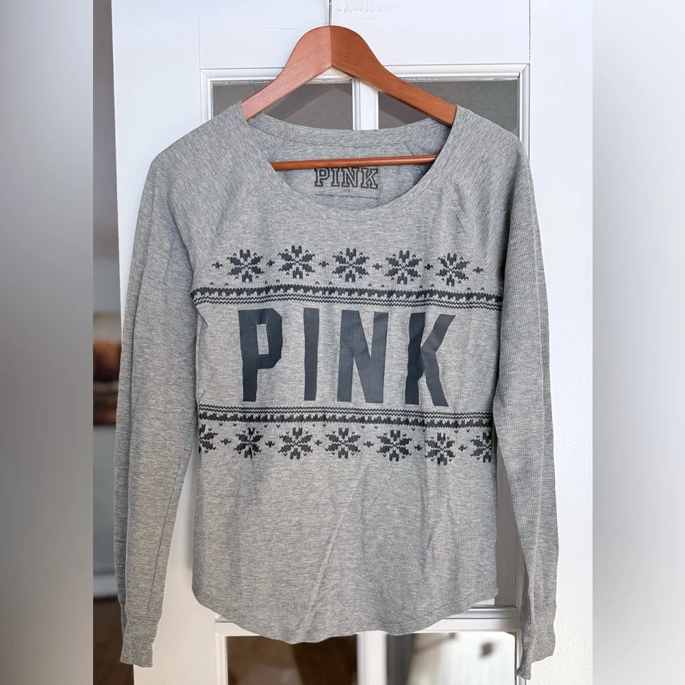 Victoria Secret Pink Logo Sleep Thermal Shirt, Grey Size Large - Picture 1 of 4